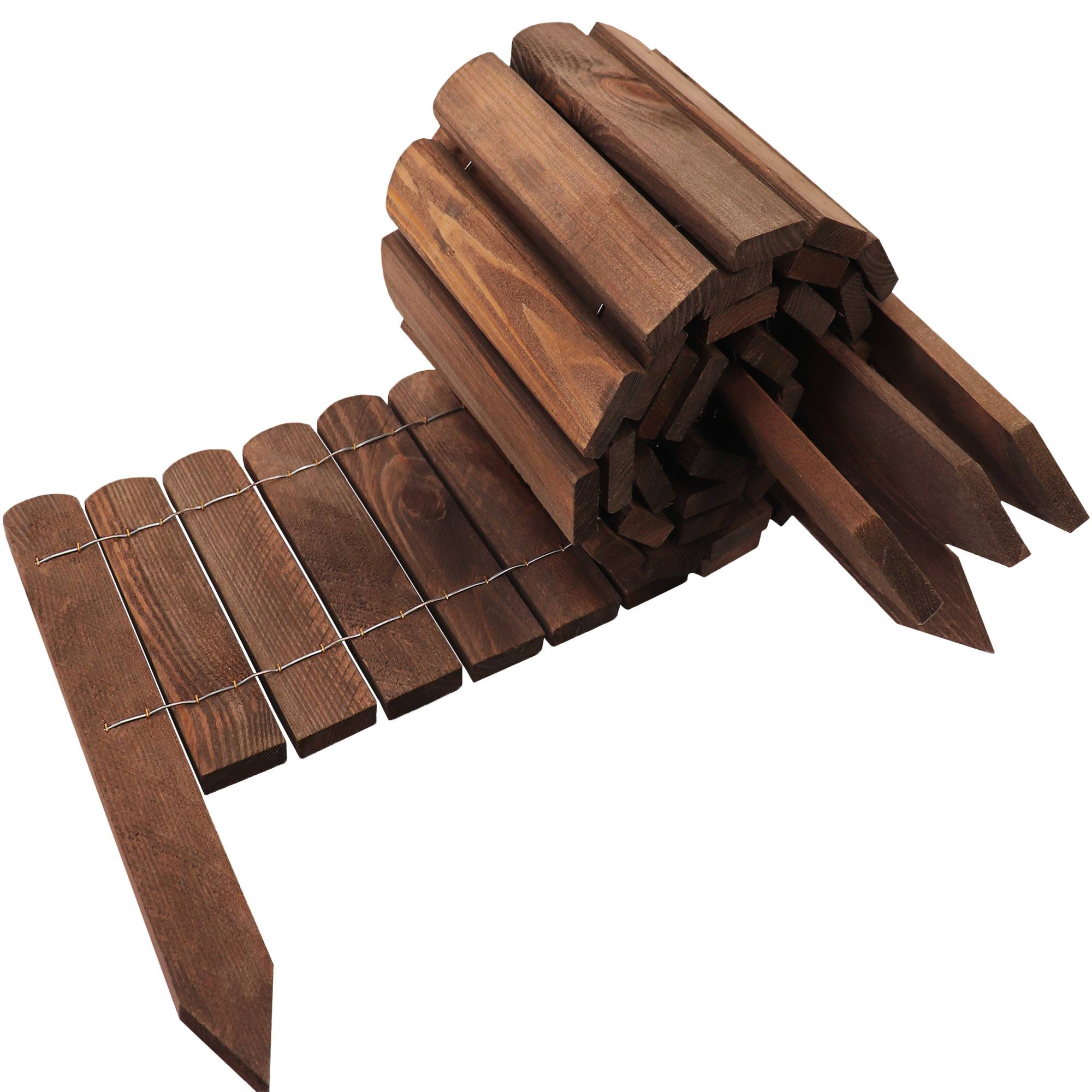 3x Clôture bois rouleau Marron 20x200 cm – Bordure jardin flexible, séparation pelouse et plates-bandes - Image 3