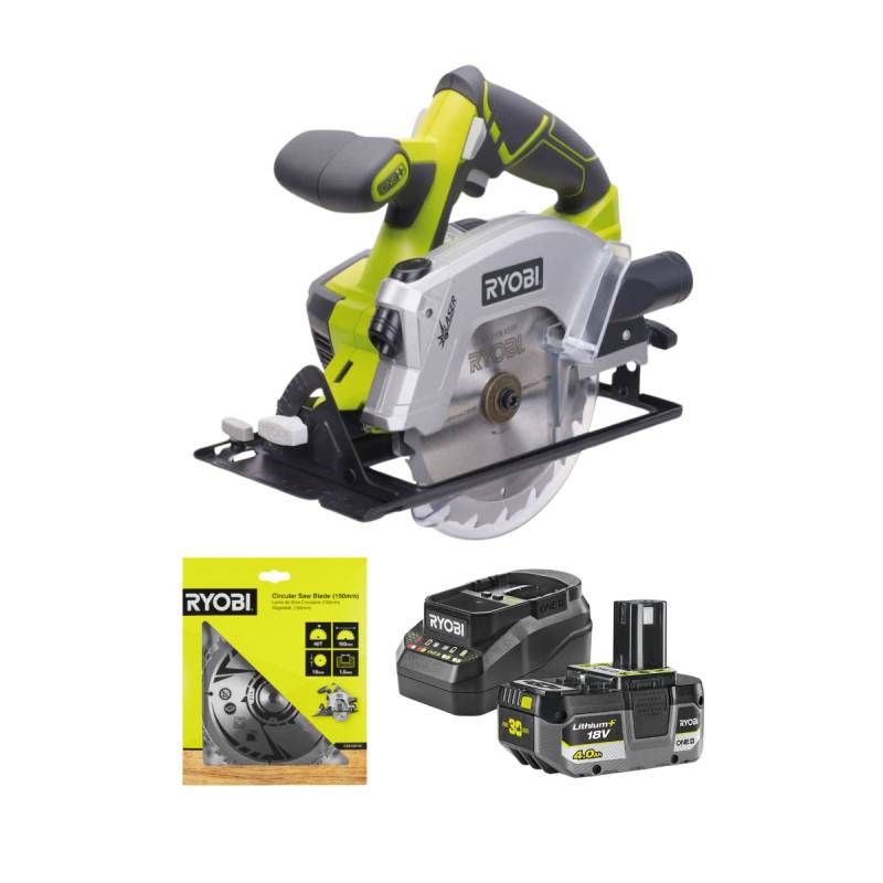 Ryobi - Scie circulaire RYOBI 18V One+ RWSL1801M - 150 mm - Batterie 4,0Ah et chargeur - Seconde lame 150 mm 40 dents