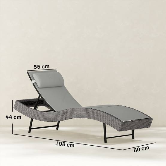 Bain de soleil résine tressée et acier gris 198 x 61 x 44 cm - PANGIVO - Image 5