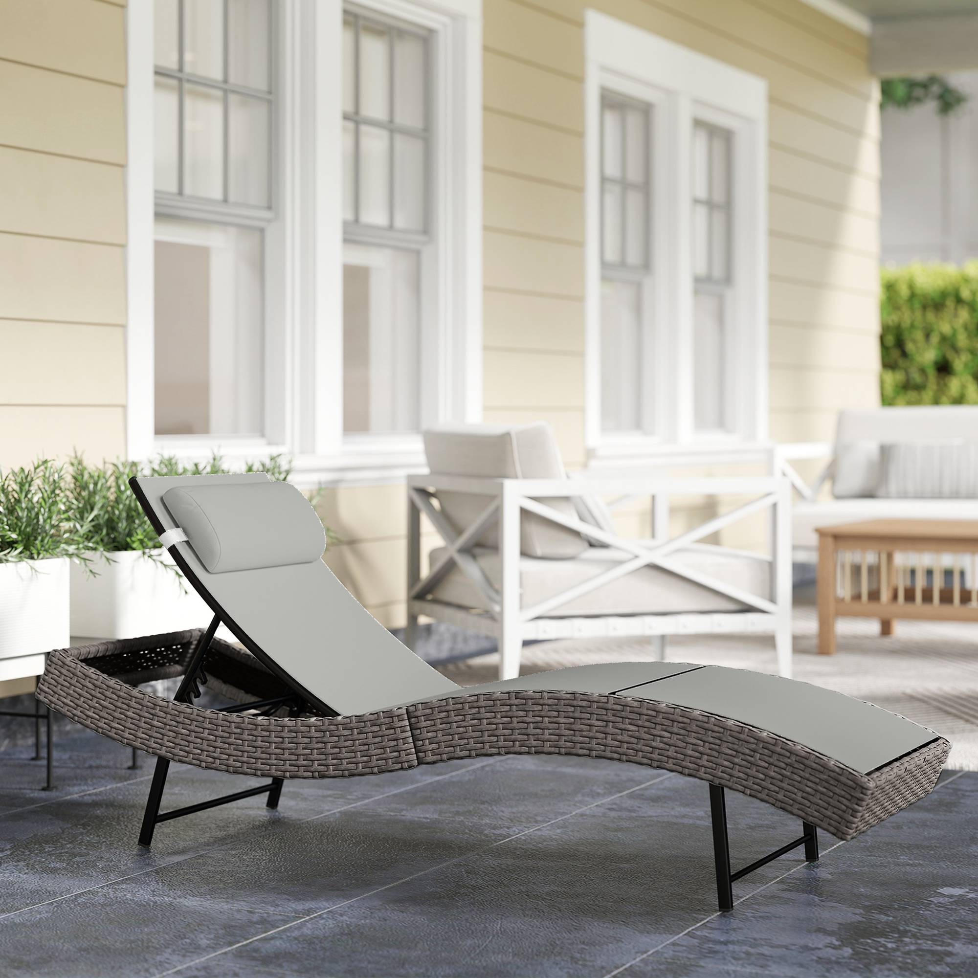 Bain de soleil résine tressée et acier gris 198 x 61 x 44 cm - PANGIVO - Image 3