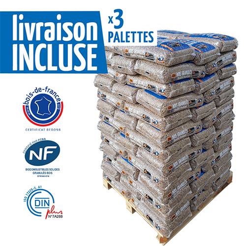 Granulés de bois premium Woodstock - lot de 3 palettes de 66 sacs de 15 kg - Image 1