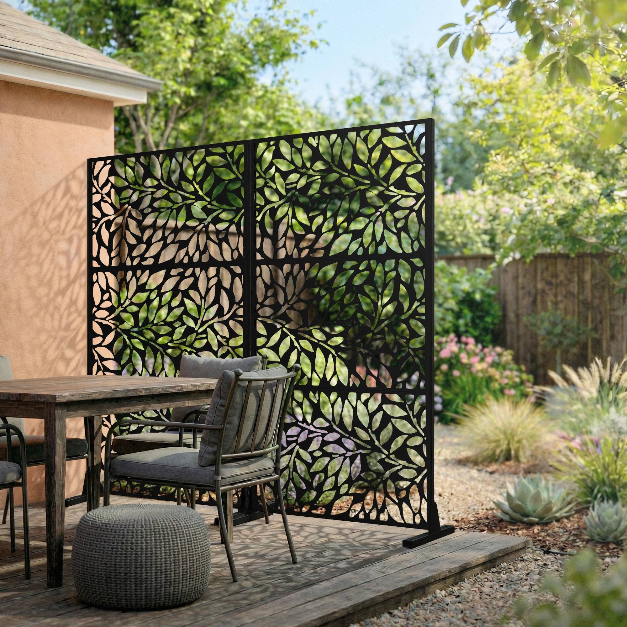 Ml-Design - Brise-vue métallique firenze 90x180 cm en acier modèle autoportant à 3 panneaux extensible avec supports paravent décoratif résistant aux intempéries - Image 1