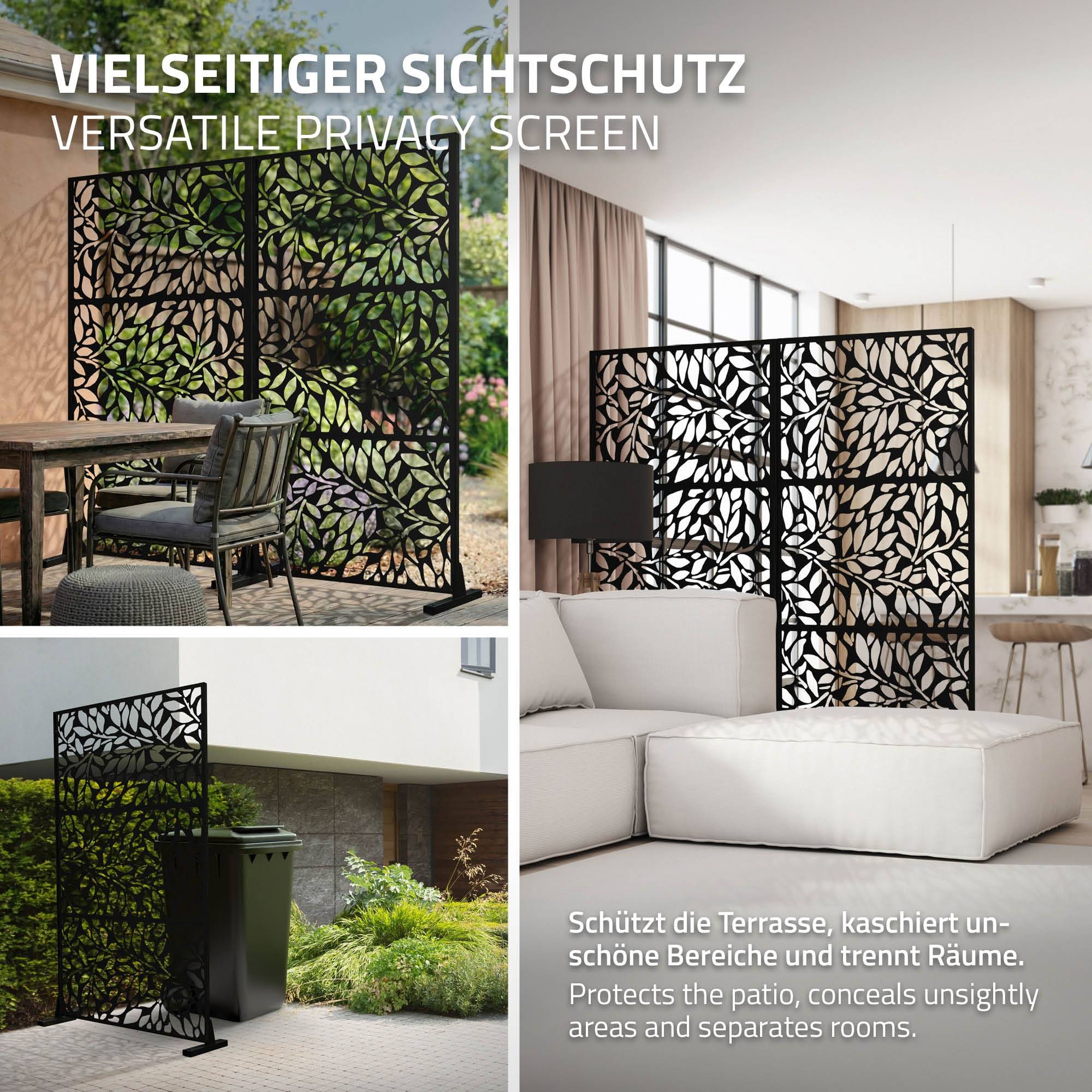 Ml-Design - Brise-vue métallique firenze 90x180 cm en acier modèle autoportant à 3 panneaux extensible avec supports paravent décoratif résistant aux intempéries - Image 6