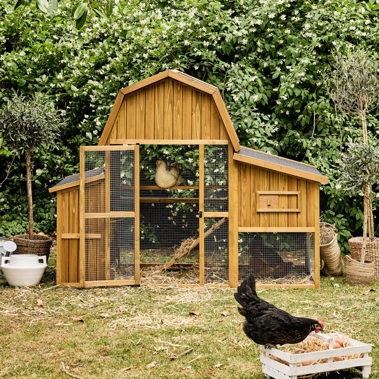 sweeek - Poulailler 6 poules bois de sapin - 195.5 x 90 x 152.5 cm - Gasconne | sweeek
