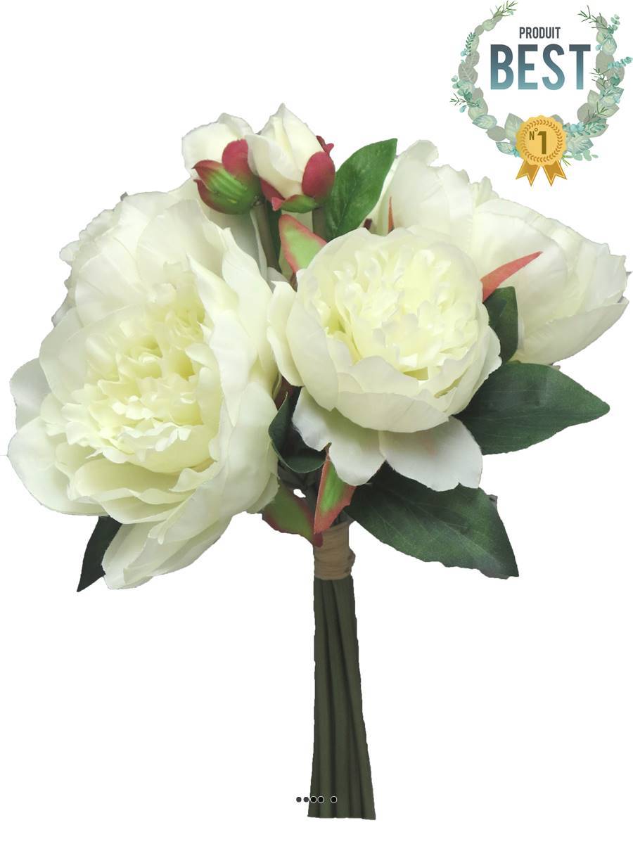Bouquet de Pivoines artificielles, 8 têtes, D28cm, H34cm, Crème - BEST - couleur: Crème - Image 1