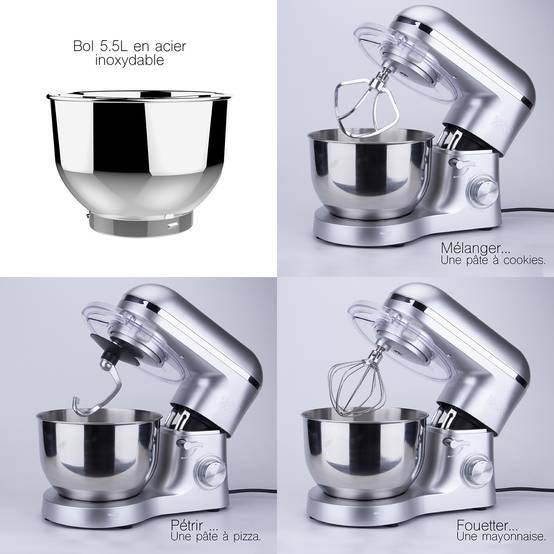 Robot patissier multifonction 5.5l 1500w gris BAT-1518-N Kitchen Move - Image 2