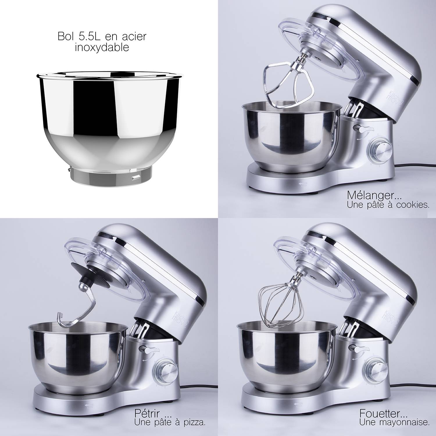 Robot patissier multifonction 5.5l 1500w gris BAT-1518-N Kitchen Move - Image 2