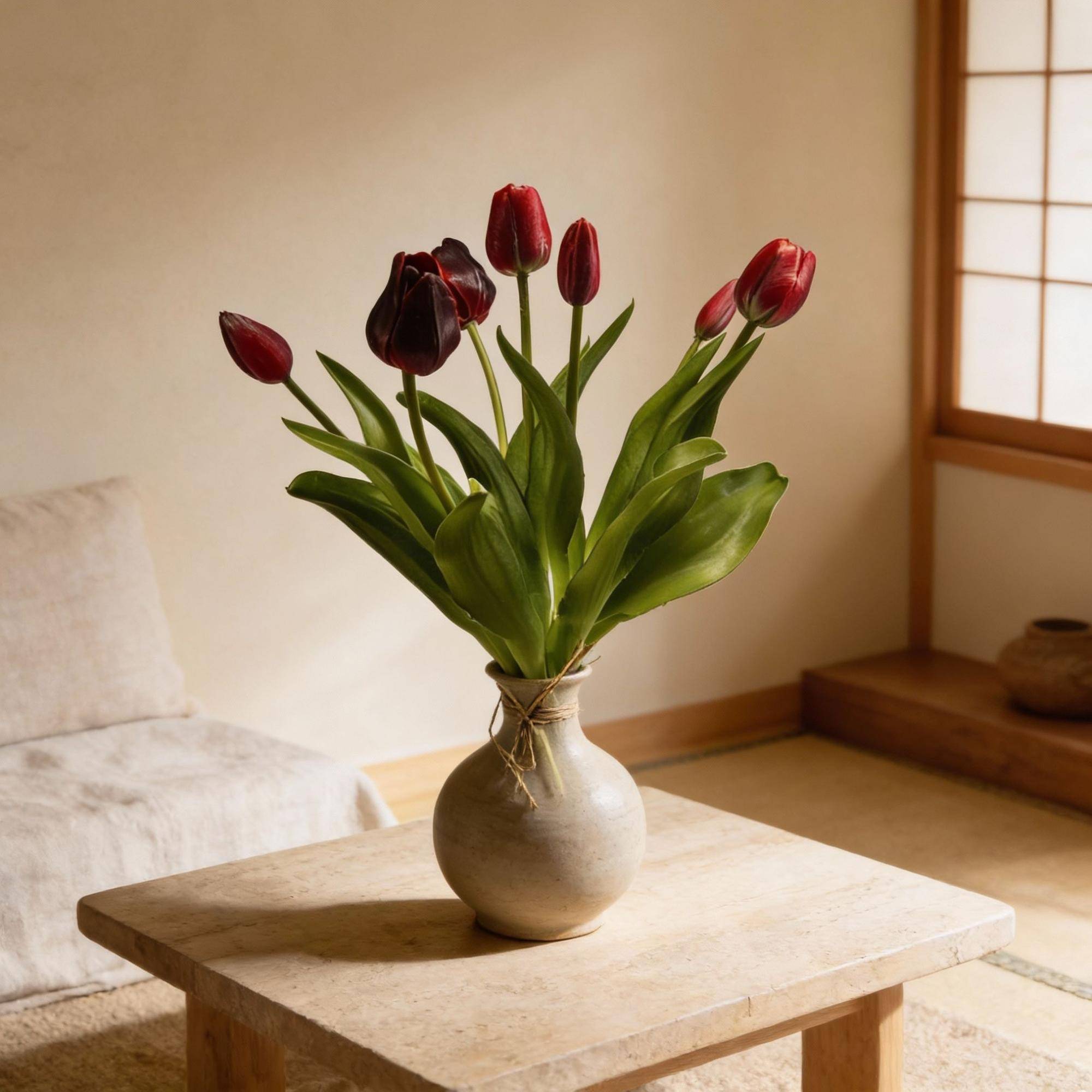 Bouquet de tulipes artificielles rouge profond - 7 tiges - 42 cm - Ø10cm - Plante artificielle - Image 4