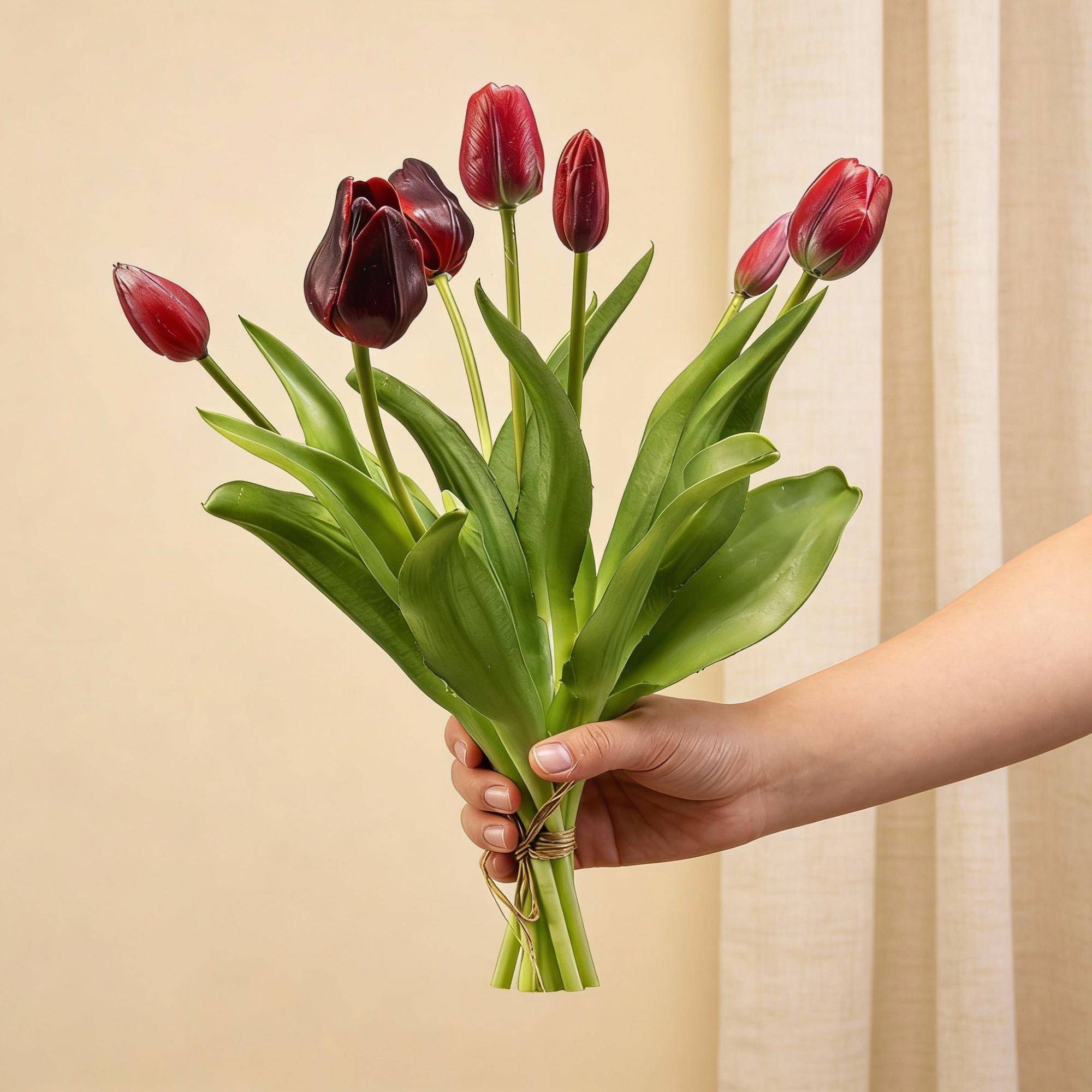 Bouquet de tulipes artificielles rouge profond - 7 tiges - 42 cm - Ø10cm - Plante artificielle - Image 2
