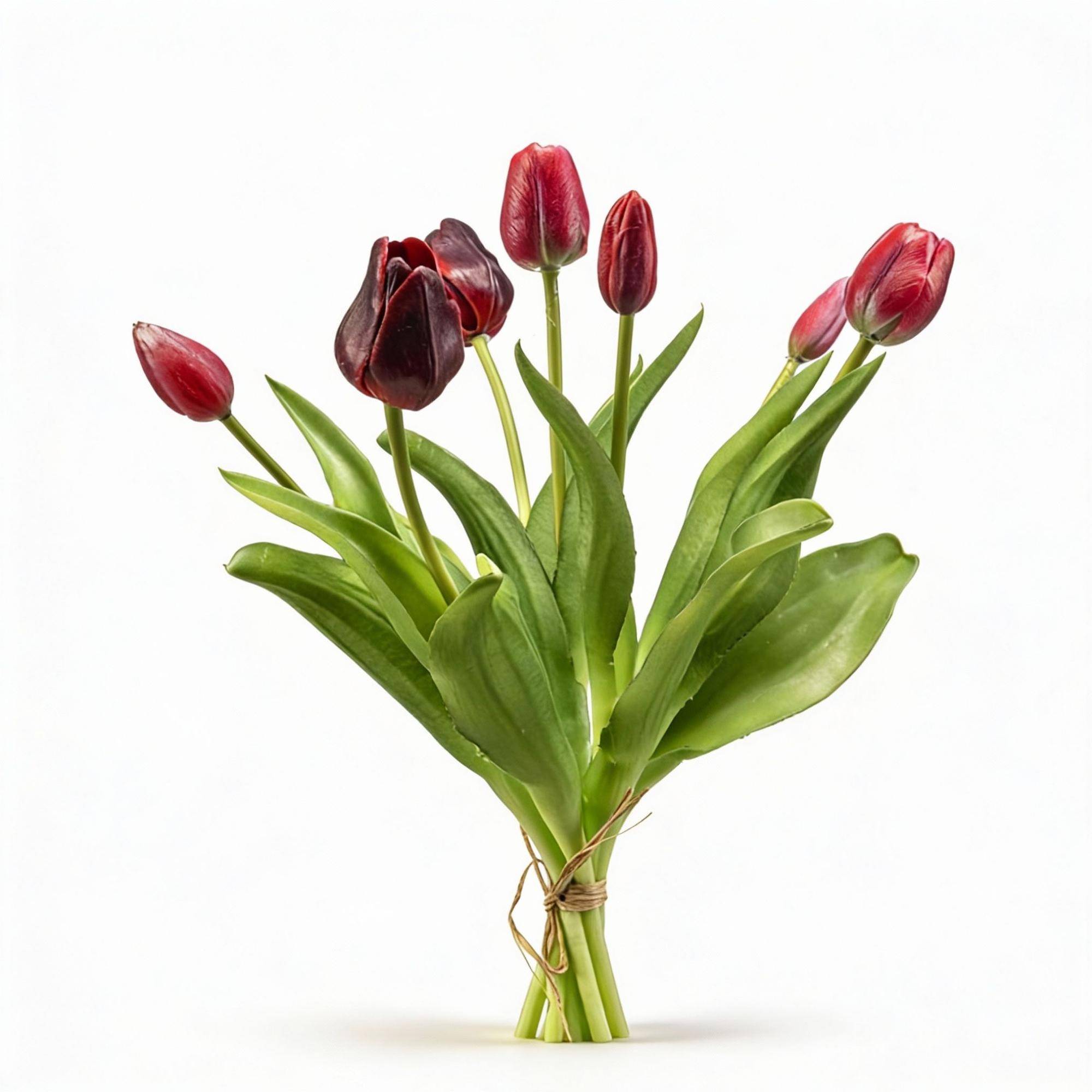 Bouquet de tulipes artificielles rouge profond - 7 tiges - 42 cm - Ø10cm - Plante artificielle