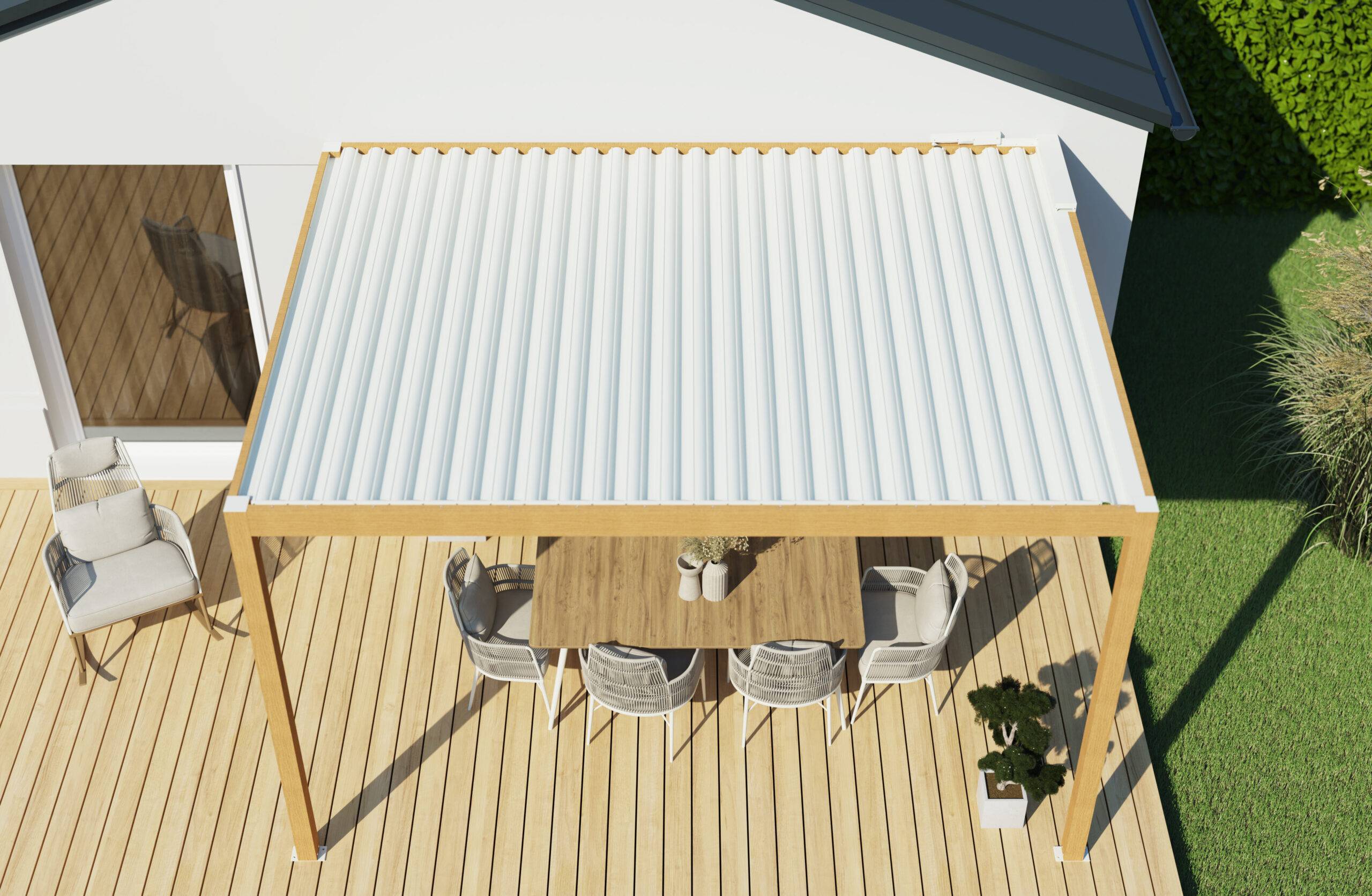 Pergola Bioclimatique Adossée Motorisée Éclairée Aluminium 4x3 Aspect Bois SV ORIAL France - Image 6
