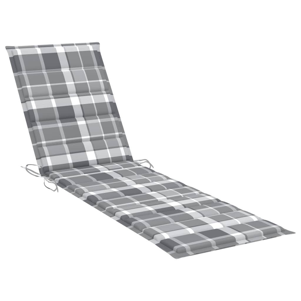 Helloshop26 - Transat chaise longue bain de soleil lit de jardin terrasse meuble d'extérieur avec coussin à carreaux gris bois de teck solide - Imagen 7