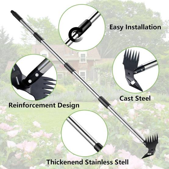 Outils de désherbage-Extracteur de mauvaises herbes 2-en-1 – Manche réglable 42-150 cm – Râteau + binette en acier -Living123 - Image 5