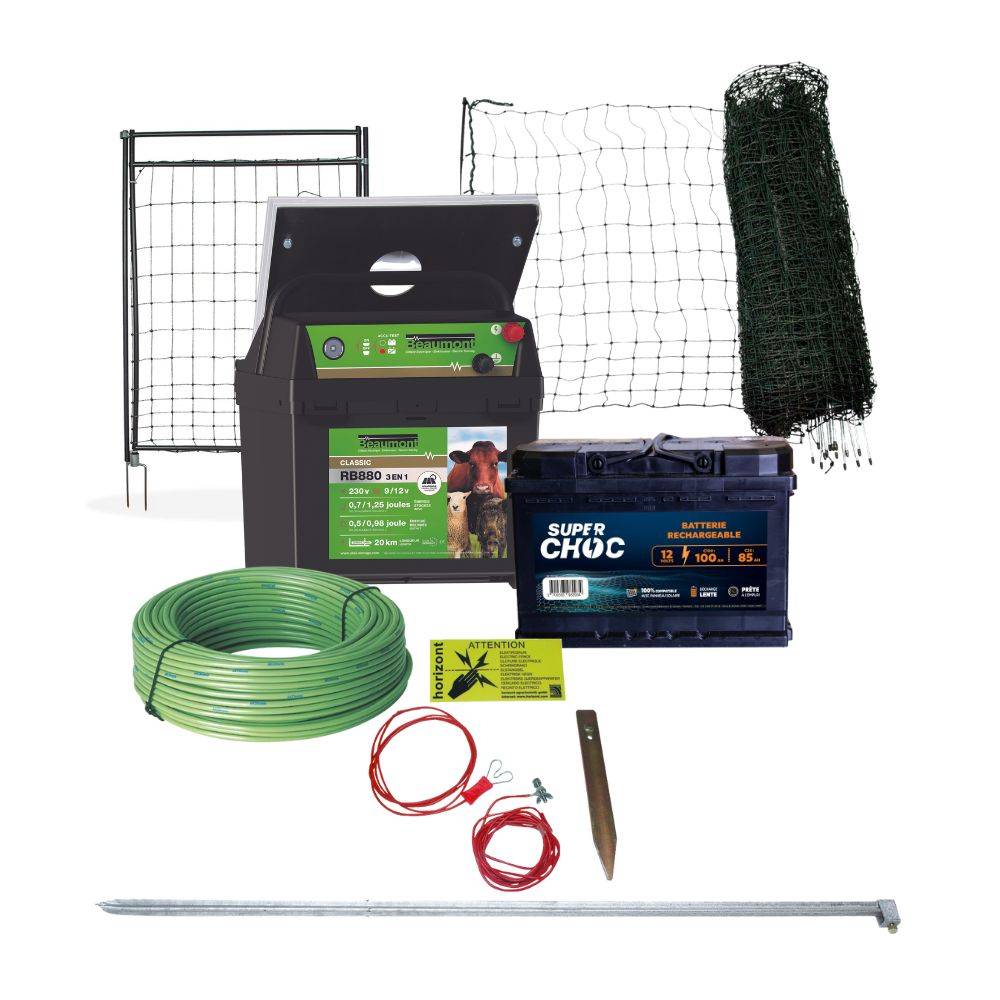 Kit clôture mobile volailles filet 50m poste mixte et solaire - Image 1