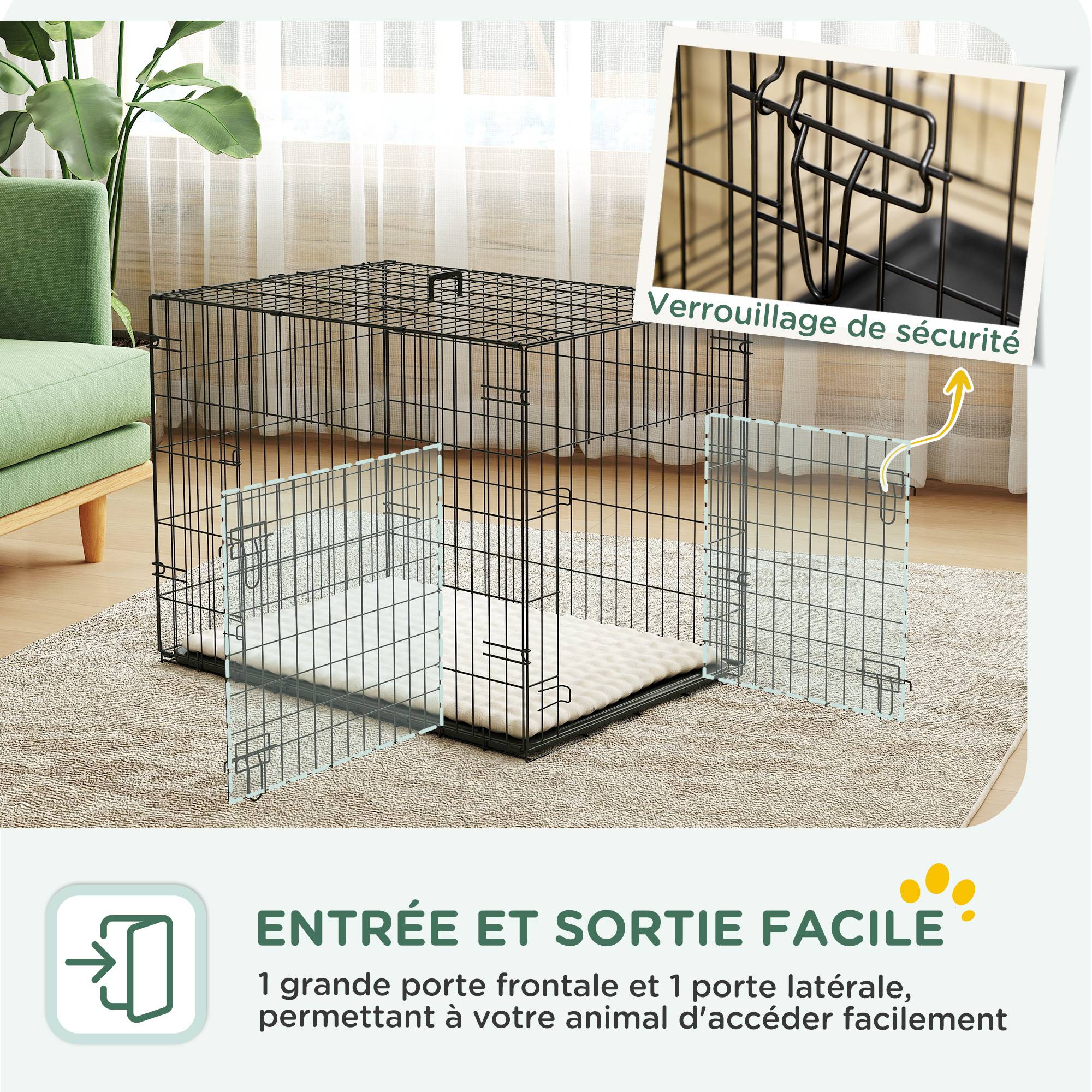 Cage transport pliable acier pour petit chien double porte 76x53x60cm noir - ComfortXL Outdoor Living - Image 7