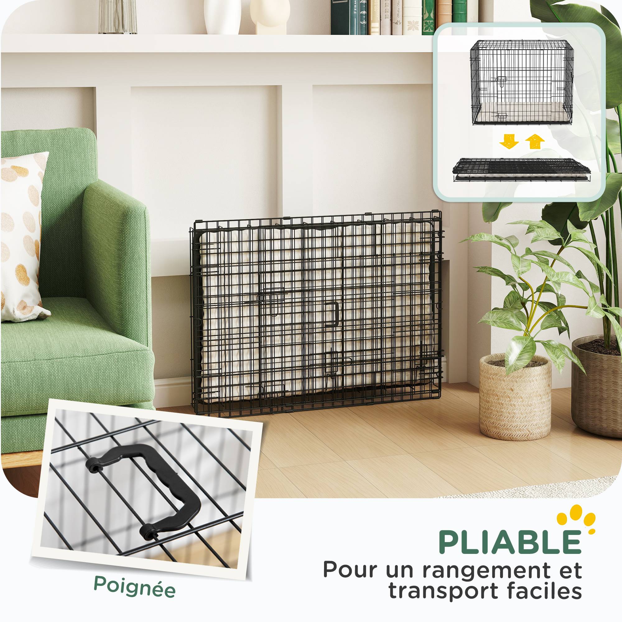 Cage transport pliable acier pour petit chien double porte 76x53x60cm noir - ComfortXL Outdoor Living - Image 9