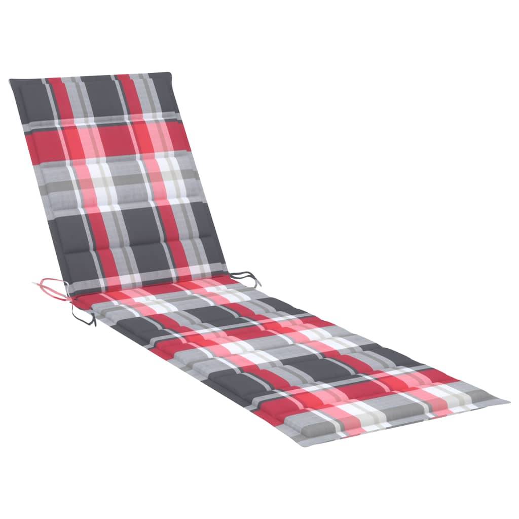 Helloshop26 - Transat chaise longue bain de soleil lit de jardin terrasse meuble d'extérieur avec coussin à carreaux rouge bois de teck solide - Imagen 9