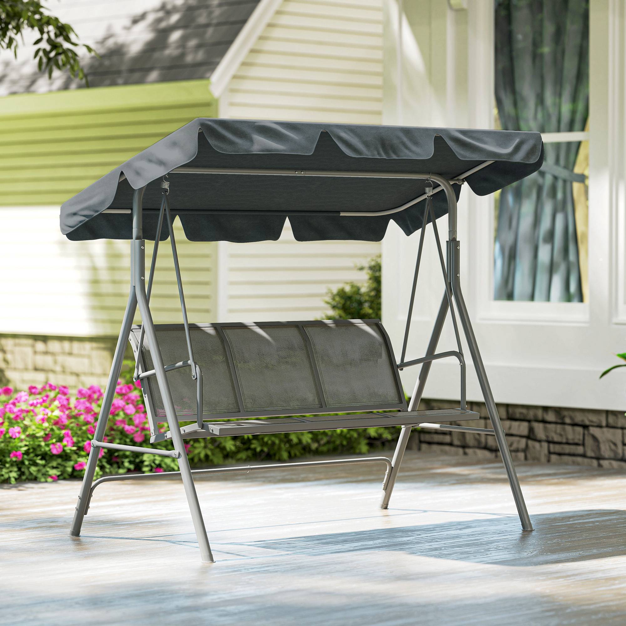 Balancelle de jardin 3 places métal pour terrasse toit amovible gris foncé 171x108x154cm - ComfortXL Outdoor Living - Image 10