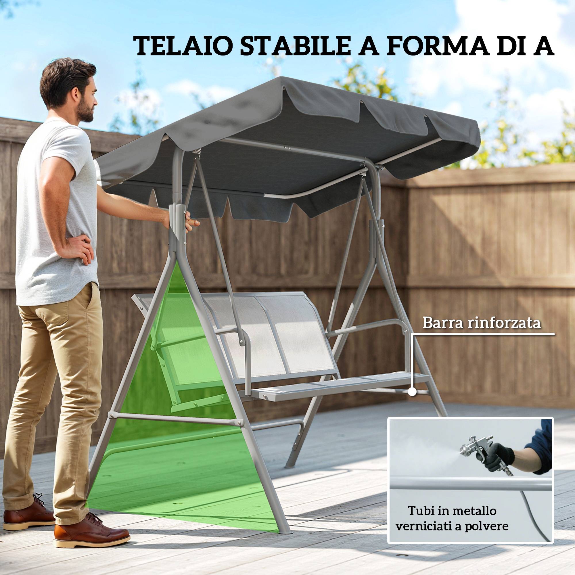 Balancelle de jardin 3 places métal pour terrasse toit amovible gris foncé 171x108x154cm - ComfortXL Outdoor Living - Image 8