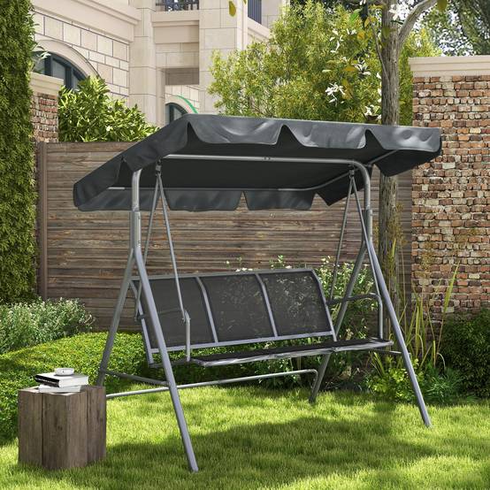 Balancelle de jardin 3 places métal pour terrasse toit amovible gris foncé 171x108x154cm - ComfortXL Outdoor Living - Image 4