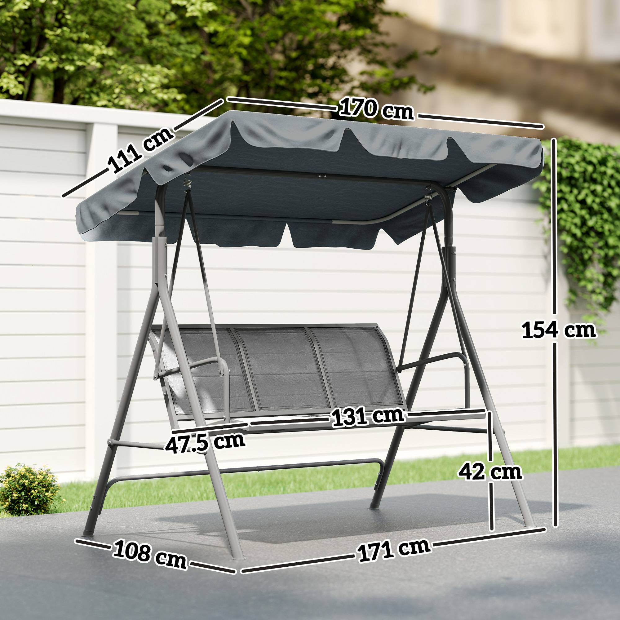 Balancelle de jardin 3 places métal pour terrasse toit amovible gris foncé 171x108x154cm - ComfortXL Outdoor Living - Image 5