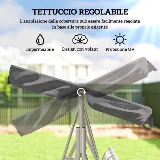 Balancelle de jardin 3 places métal pour terrasse toit amovible gris foncé 171x108x154cm - ComfortXL Outdoor Living - Image 6