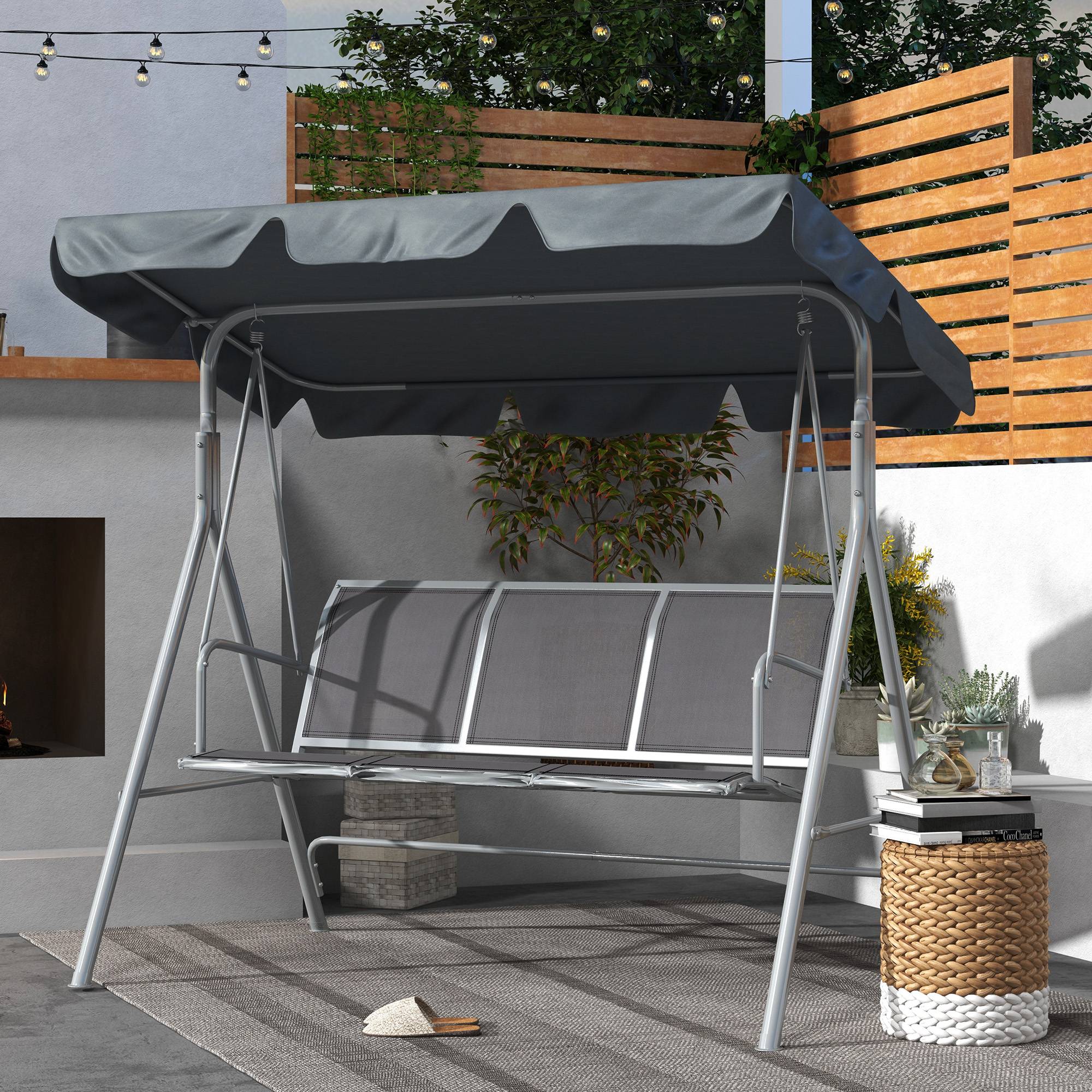 Balancelle de jardin 3 places métal pour terrasse toit amovible gris foncé 171x108x154cm - ComfortXL Outdoor Living - Image 3