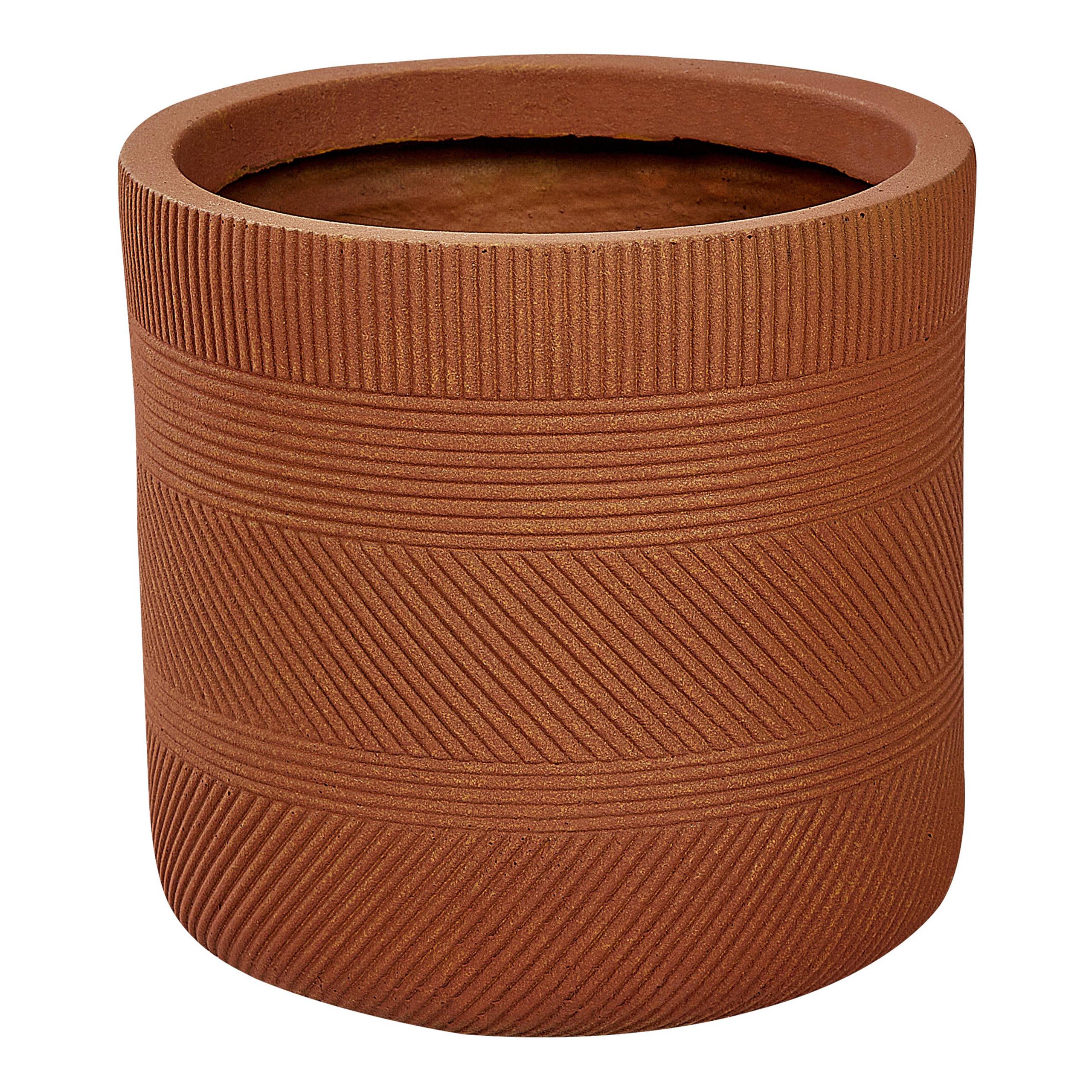 Beliani - Cache-pot Extérieur en Fibre Argile Marron Doré ⌀ 24 cm Pot de Fleur Rond pour l'Extérieur Motif Gaufré - Imagen 1
