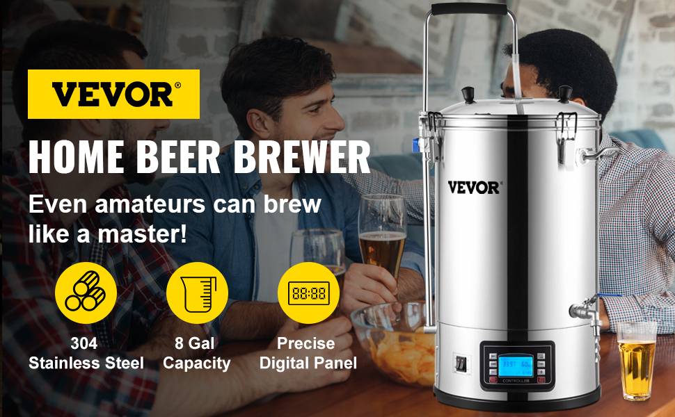 VEVOR Cuve brassage 30 L, système tout-en-un inox 35L, pompe, écran LCD, pour brassage maison. - Image 9