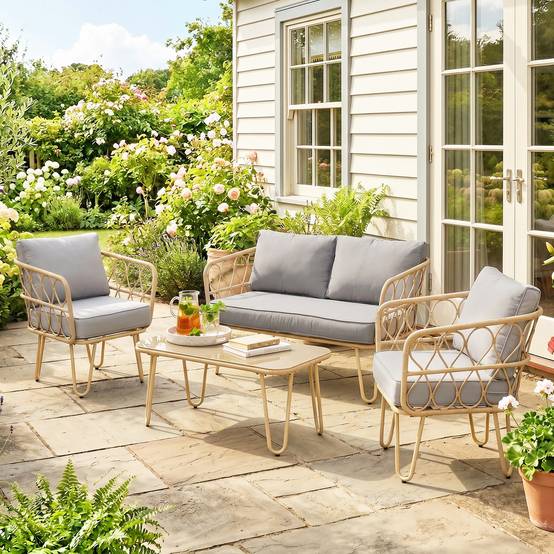 Salon jardin rotin style bohème, canapé 2 places, 2 fauteuils et table verre - Image 4