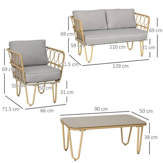 Salon jardin rotin style bohème, canapé 2 places, 2 fauteuils et table verre - Image 5