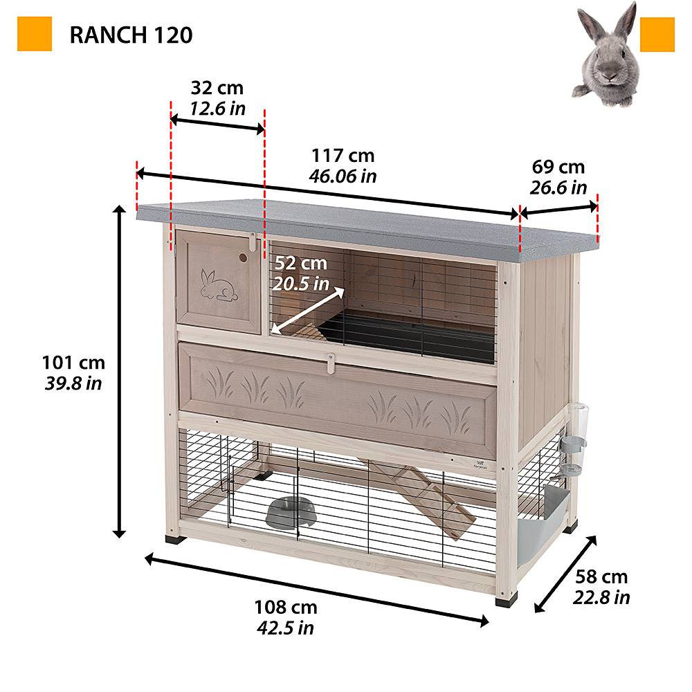 Ferplast - Ferplast Cage pour Lapins à Deux étages RANCH 120 en bois FSC, d'extérieur, avec Accessoires et Maison de lapin - Imagen 2