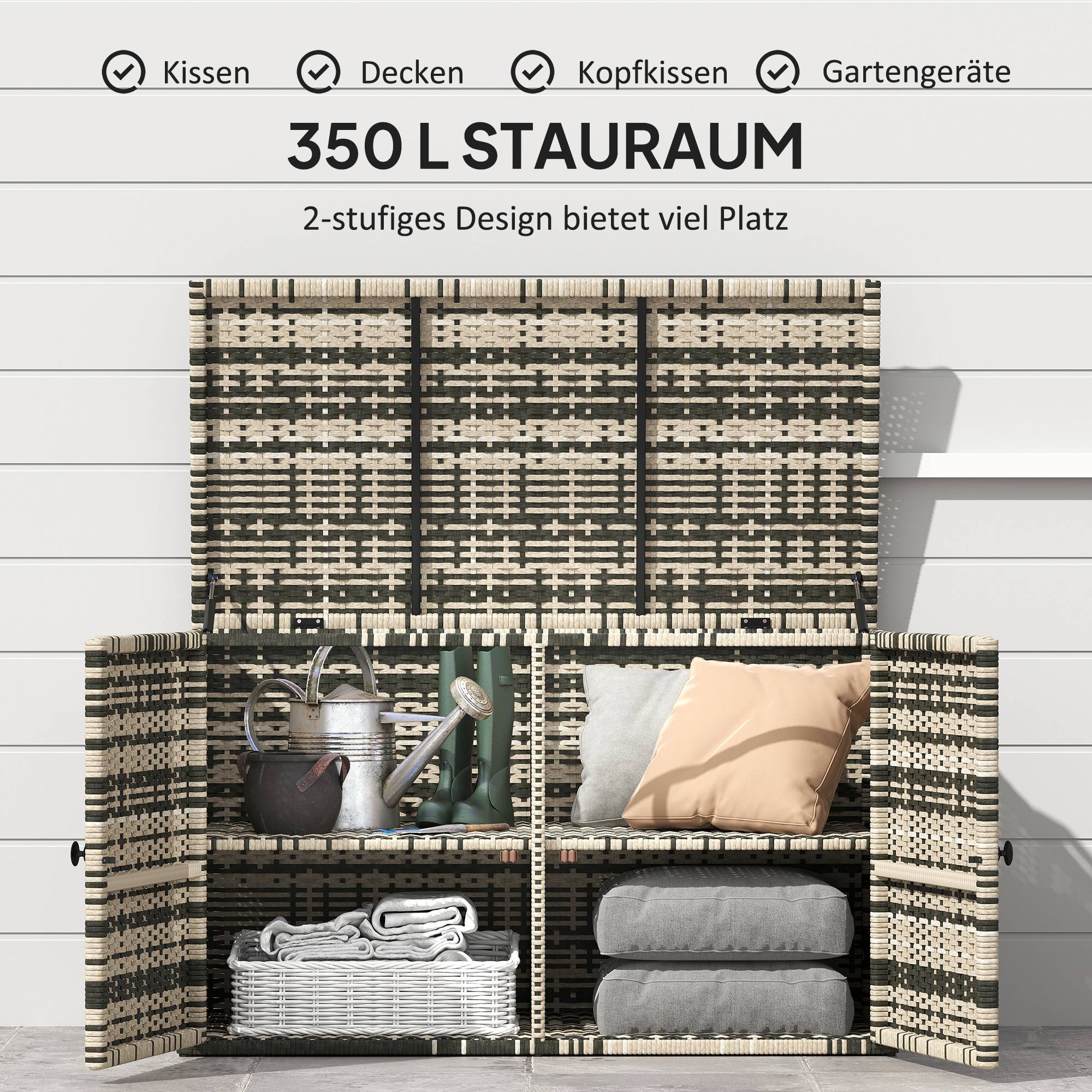 Coffre de jardin résine tressée gris 118 x 57 x 69 cm - PANGIVO - Image 6