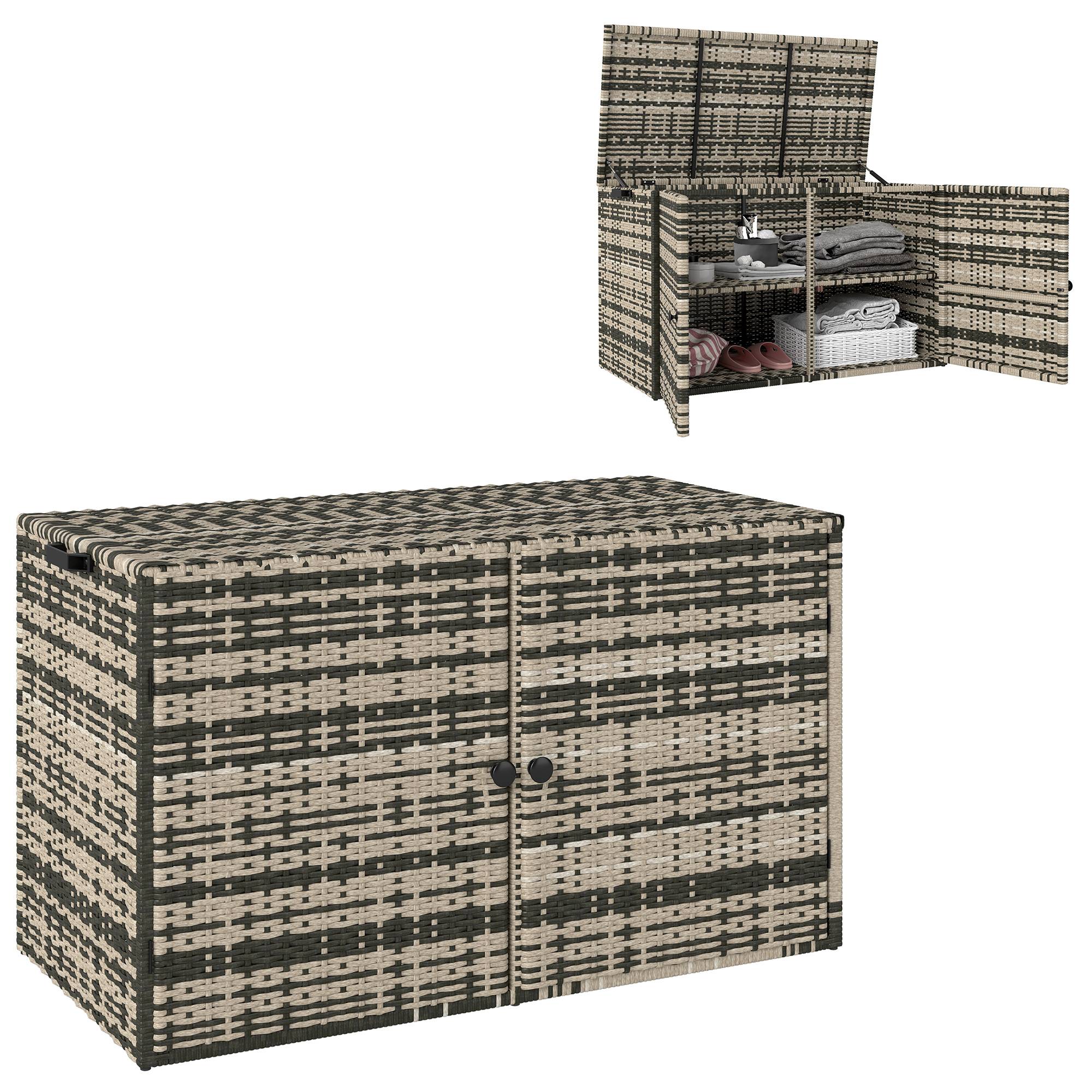 Coffre de jardin résine tressée gris 118 x 57 x 69 cm - PANGIVO - Image 2