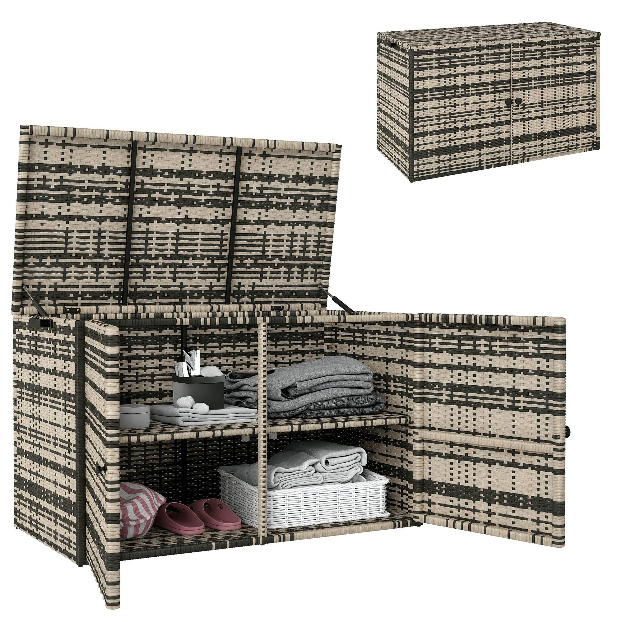 Coffre de jardin résine tressée gris 118 x 57 x 69 cm - PANGIVO - Image 1