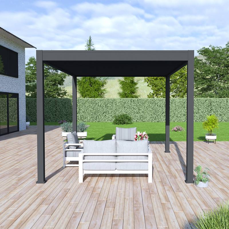 Ombrea - Pergola bioclimatique Ombréa autoportante VS 3x4M Anthracite + 1 store 4M anthracite - Image 2