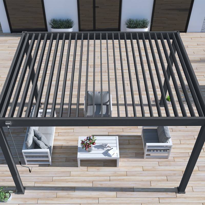Ombrea - Pergola bioclimatique Ombréa autoportante VS 3x4M Anthracite + 1 store 4M anthracite - Image 3