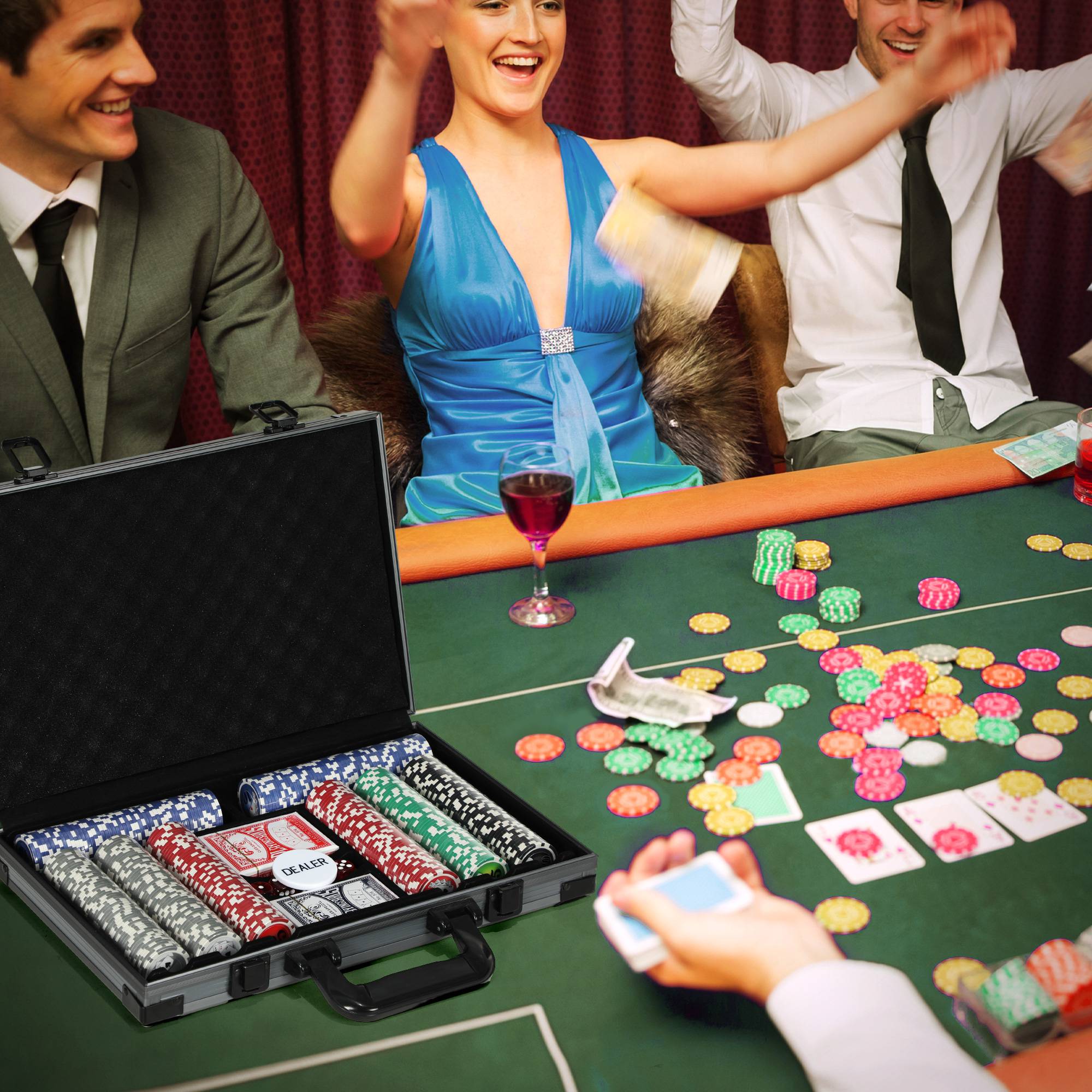 Mallette de poker coffret de poker complet 400 jetons, boîtier en ABS, cartes à jouer, dés, dealer, tapis, clés - Image 4