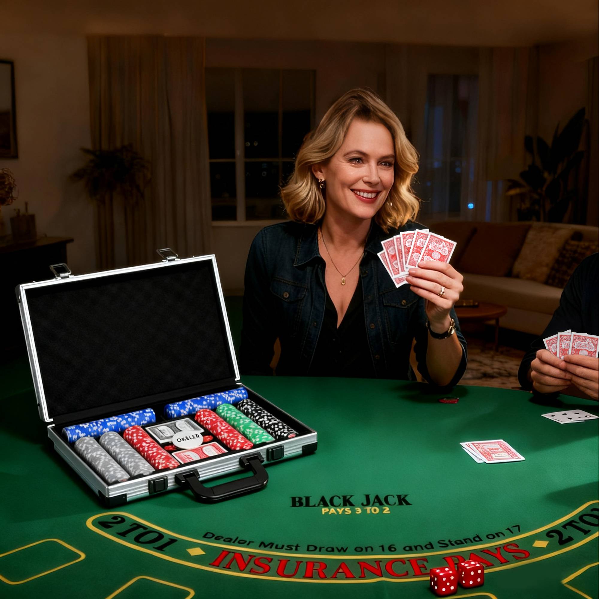 Mallette de poker coffret de poker complet 400 jetons, boîtier en ABS, cartes à jouer, dés, dealer, tapis, clés - Image 3