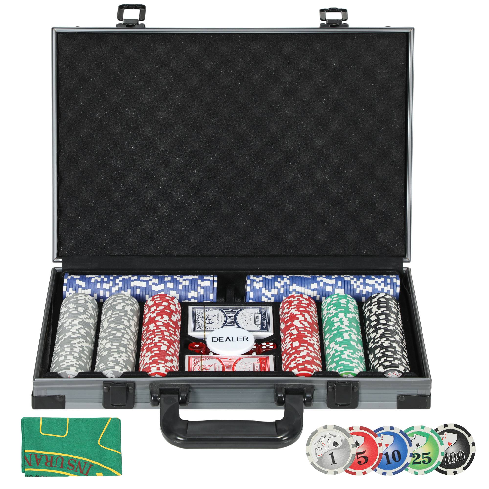 Mallette de poker coffret de poker complet 400 jetons, boîtier en ABS, cartes à jouer, dés, dealer, tapis, clés - Image 1