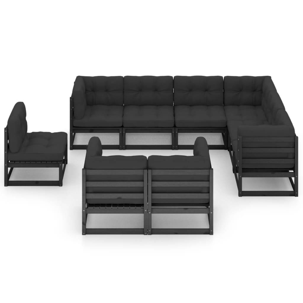 Helloshop26 - Salon de jardin meuble d'extérieur ensemble de mobilier 9 pièces avec coussins noir bois de pin massif - Imagen 2