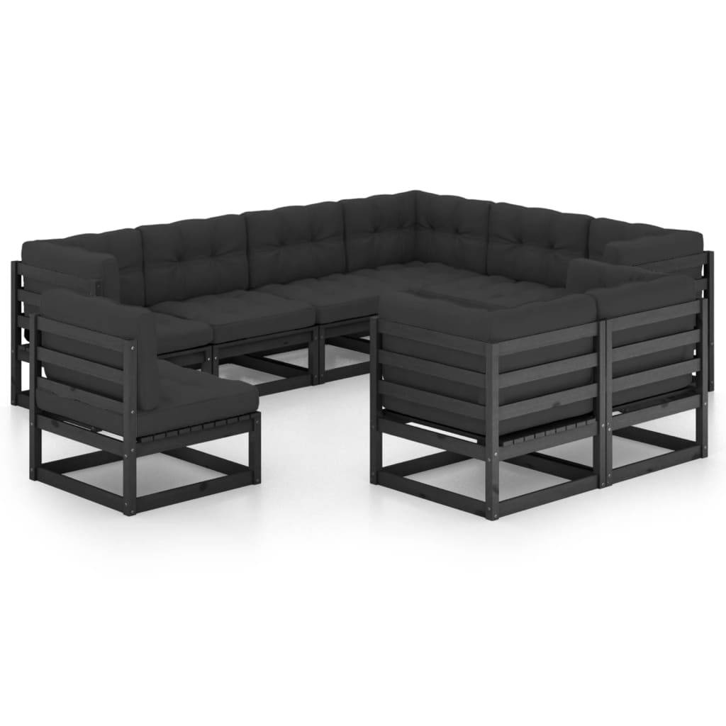 Helloshop26 - Salon de jardin meuble d'extérieur ensemble de mobilier 9 pièces avec coussins noir bois de pin massif - Imagen 1