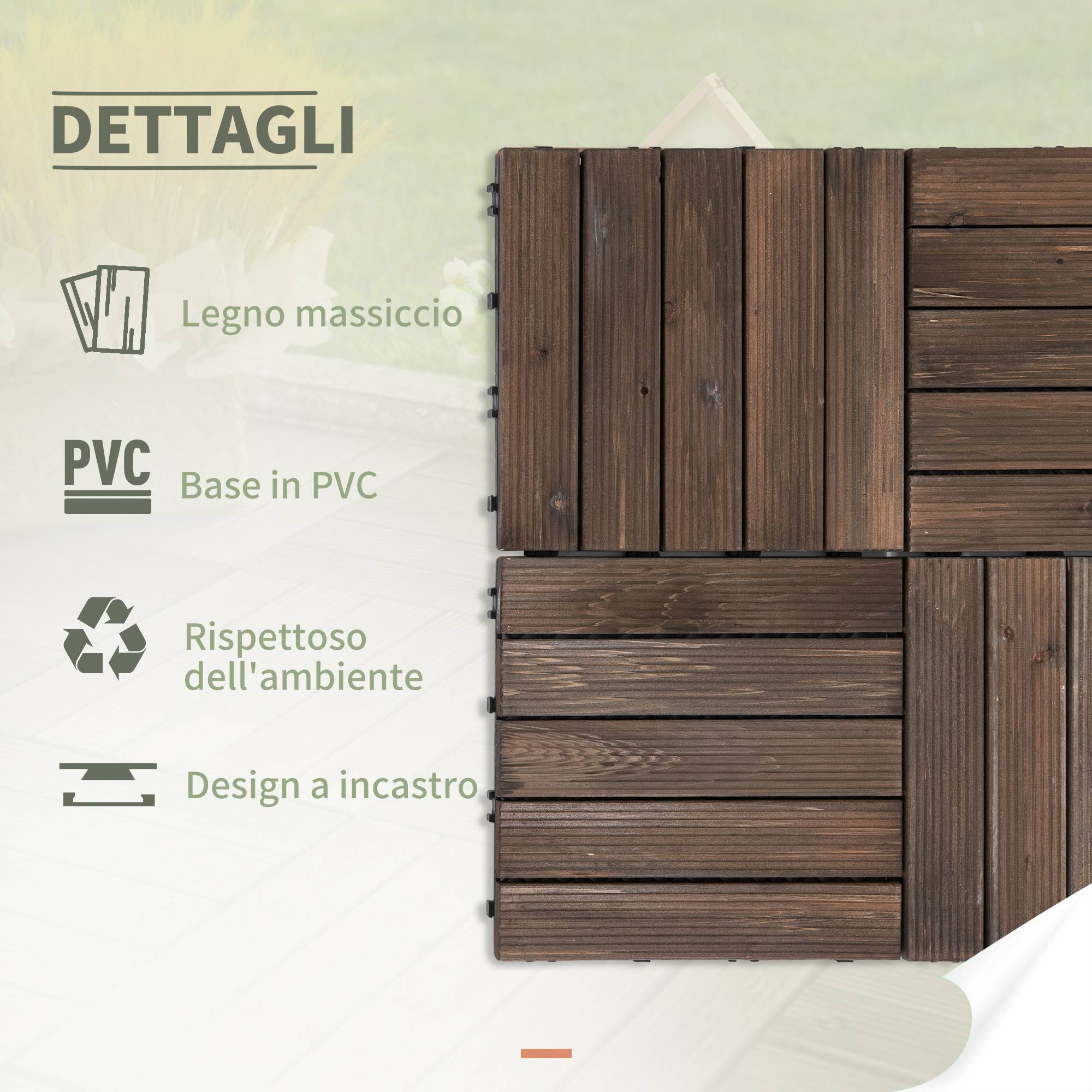 ComfortXL - Dalles de terrasse clipsables en bois de sapin et PVC noir 30 x 30 cm lot de 27 pour extérieur antidérapant - Image 7