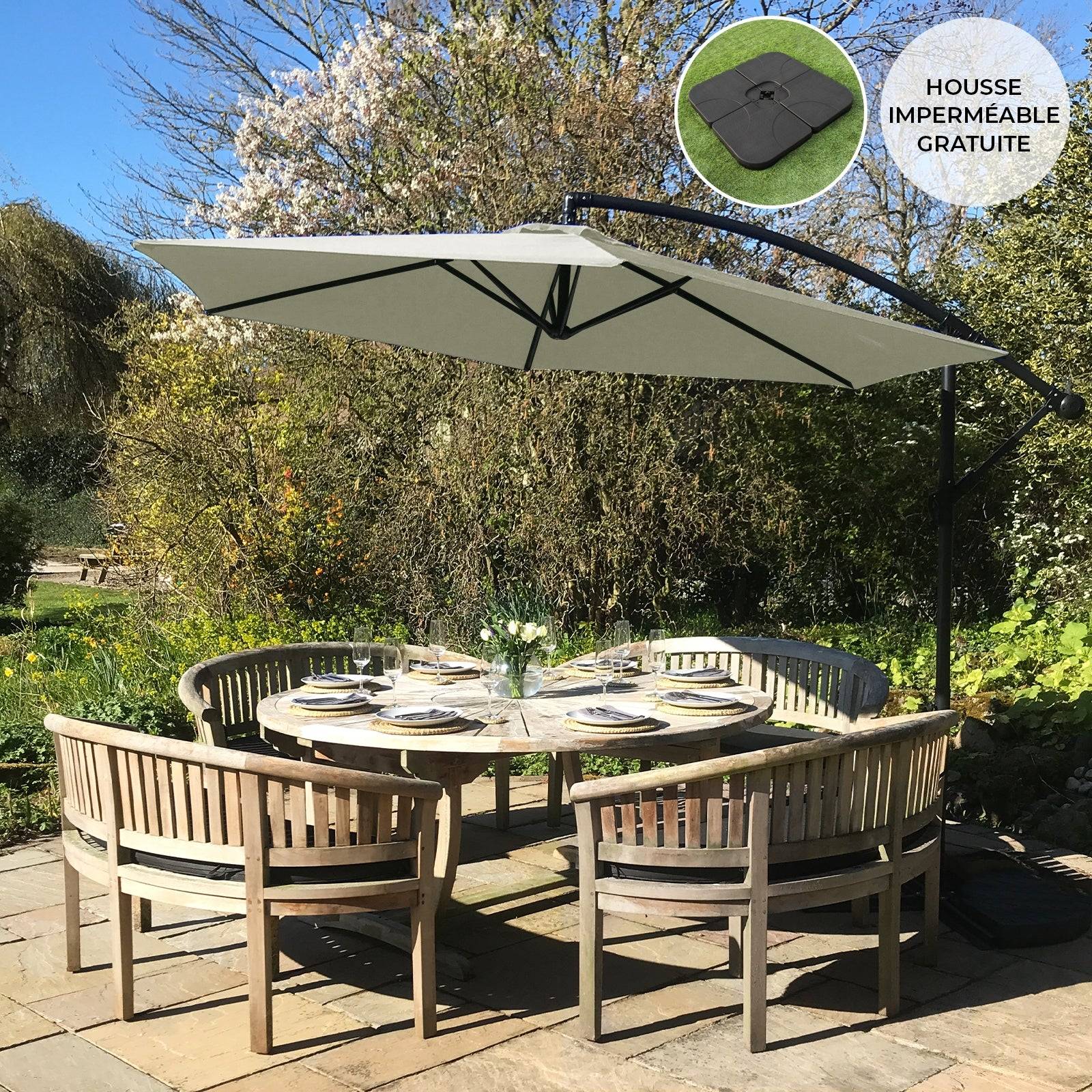 Monstershop - Parasol Cantilever Crème & Base Carrée 3m x 3m x 2.5m - Imagen 2