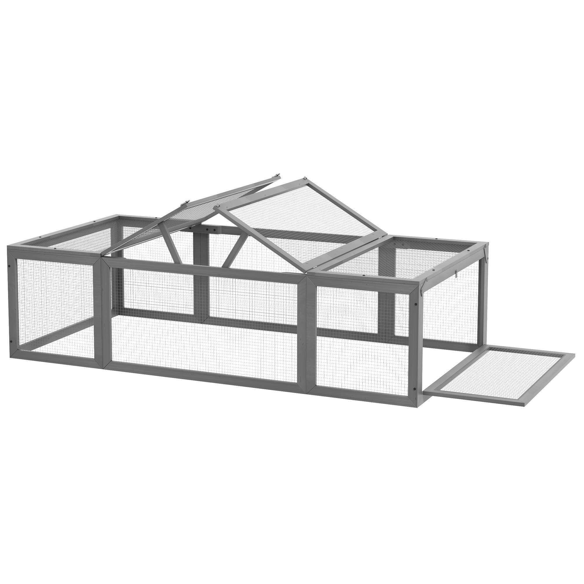Sans Marque - Enclos extérieur pour petits animaux toit ouvrant bois sapin Gris - Image 2