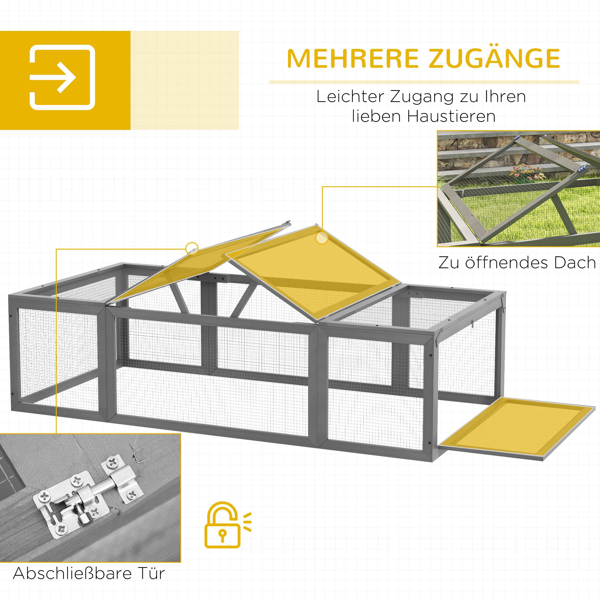 Sans Marque - Enclos extérieur pour petits animaux toit ouvrant bois sapin Gris - Image 7