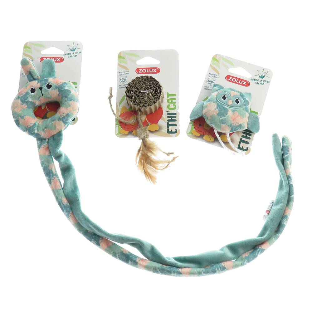 3 jouets, chouette, disque carton et jouet de porte tissu feuille , pour chat - Image 3