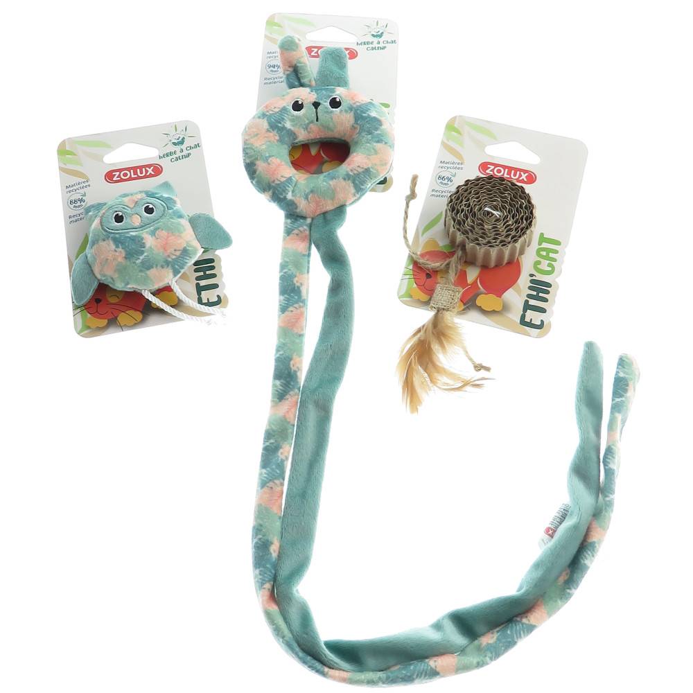 3 jouets, chouette, disque carton et jouet de porte tissu feuille , pour chat - Image 2