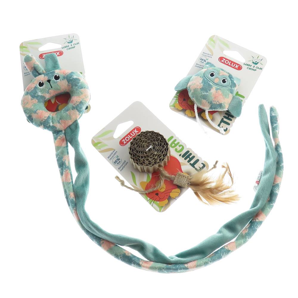 3 jouets, chouette, disque carton et jouet de porte tissu feuille ,  pour chat - Imagen 4