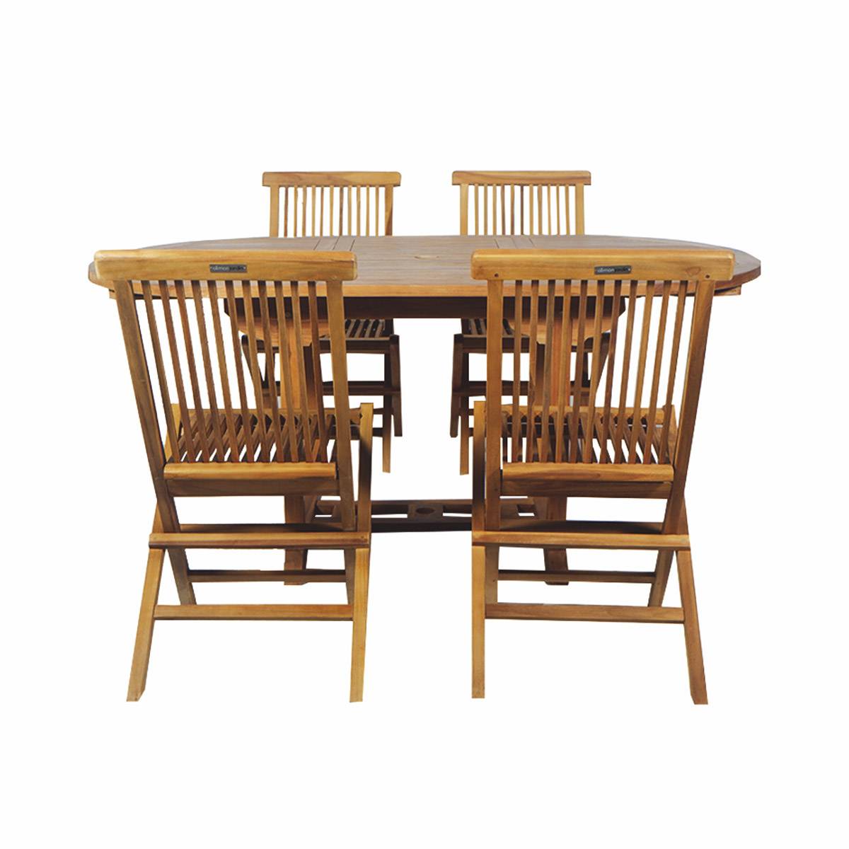 Salon de jardin en teck grade C Lombok : table ronde + 4 chaises - Cémonjardin - Imagen 1